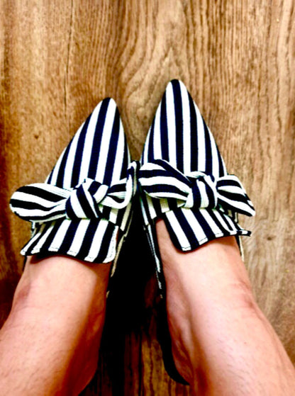 Zara Bow Knot Striped Pointed Mules