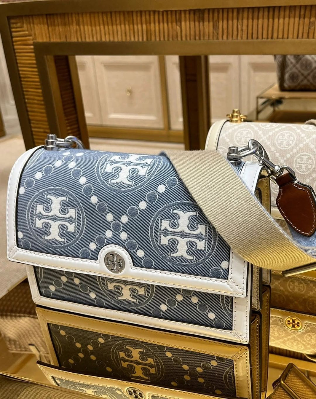 Tory Burch T Monogram Denim Small Shoulder Bag