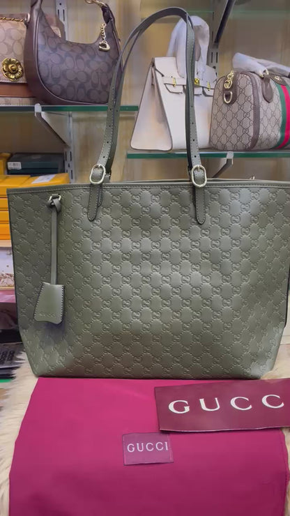 Gucci GG Emblem Debossed Leather Tote