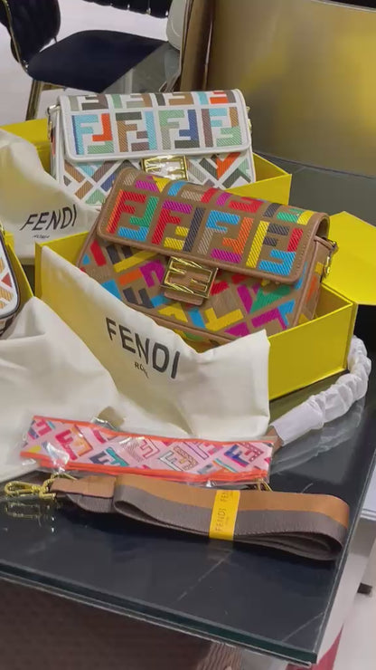 Fendi  Baguette  Canvas bag with multicolor FF embroidery
